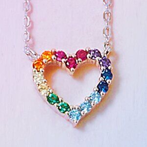 Multicolor Rainbow Heart Gemstone Necklace, Rainbow Necklace Collection